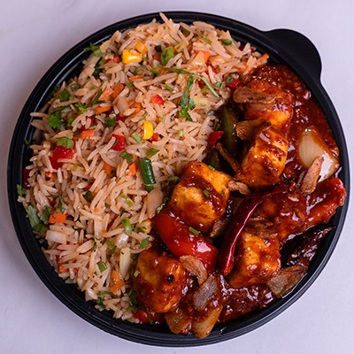 HOT GARLIC PANEER + VEG FRIED RICE (V)