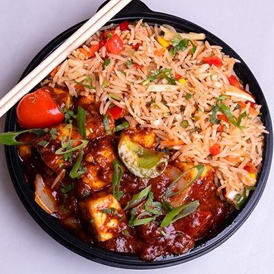 CHILLI PANEER + VEG FRIED RICE (V)